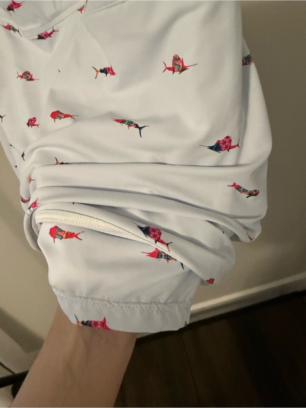 White Mini Skirt with Pink Fish Print - Picture 4 of 5